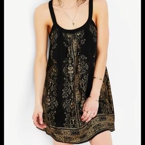 Ecote bay bay frock dress (urban outfitters) black with gold print.